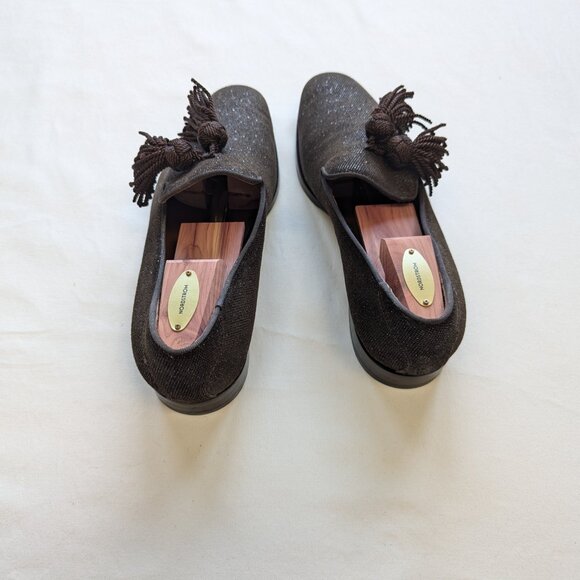 JIMMY CHOO Foxley Crystal-embellished sparkle fabric Slippers In brown - Picture 3 of 3